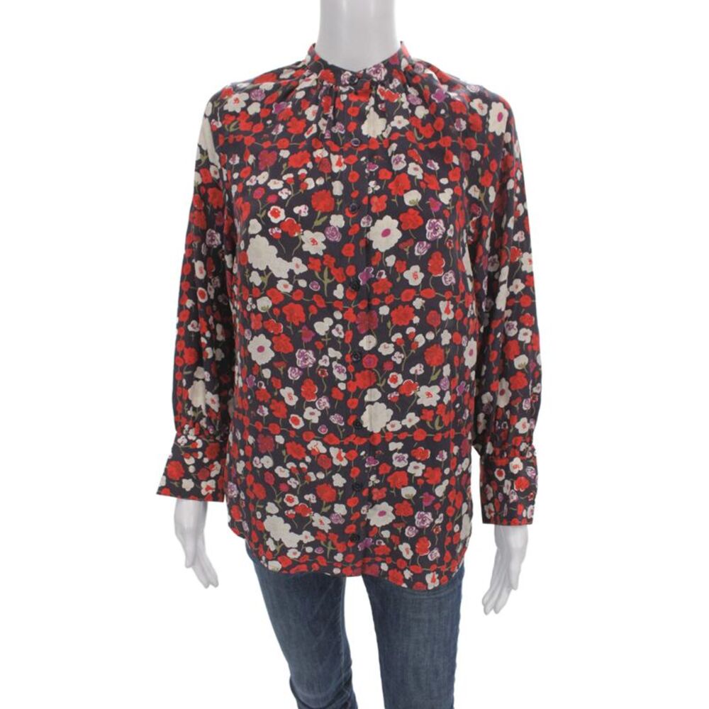 Equipment Femme Womens Silk Floral High Neck Tunic Long Sleeve Size 2XS